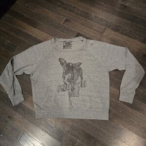 "French Me" Long Sleeve Crop Top - Gray - Frenchie, French Bulldog - SZ Small